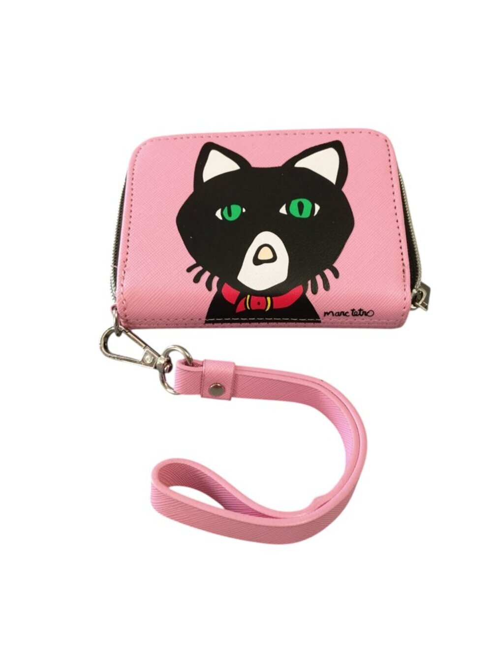 Marc Tetro 5” Pink w/Black Cat Zip Around Faux Leather Wallet Cat Lady Colorful